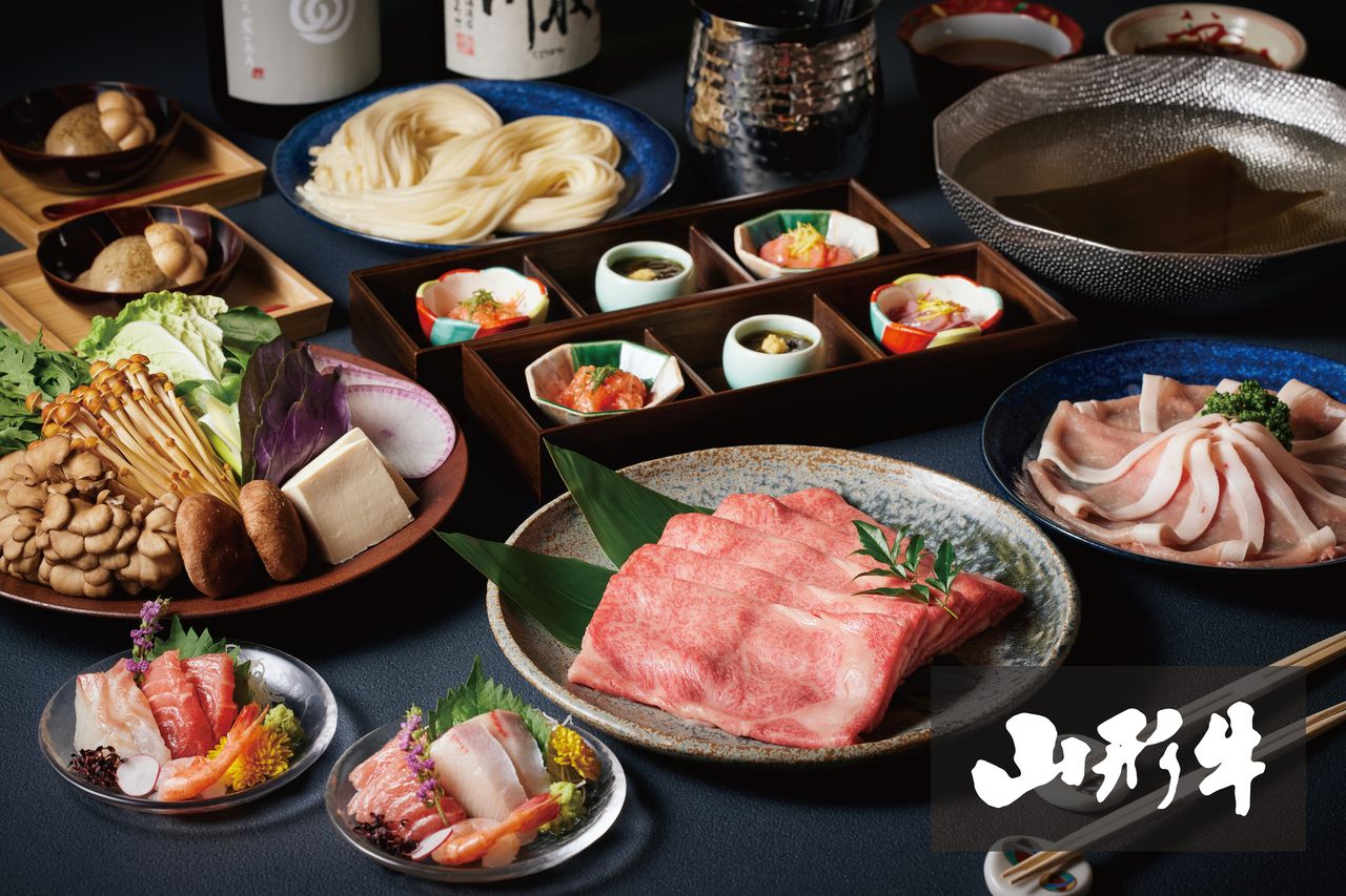 Specially selected Yamagata Kuroge Wagyu beef and Noto pork shabu-shabu course