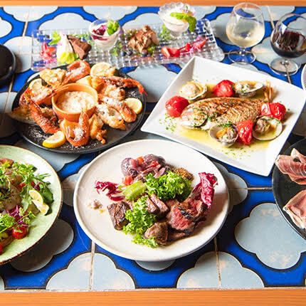 【スパークリング含む2時間飲み放題付】山形県産 和牛イチボのグリルやペスカトーレピザ、前菜も充実した大人のパーティープラン全８品