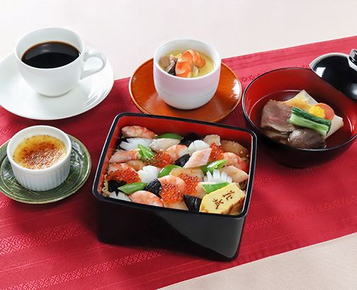 Colorful chirashi sushi and ozoni set