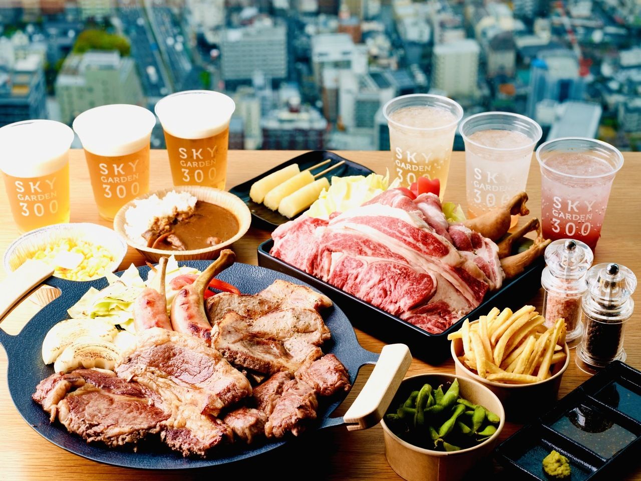 [BBQ with Food] Premium BBQ plan featuring Japanese Black Wagyu ribeye beef, enjoyed at an observation deck 300 meters above ground (2-hour limit) (Observation deck fee not included)