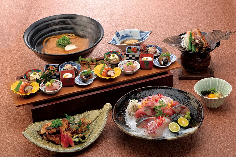 Banquet with a choice of udon — Udon Kaiseki ¥5,500