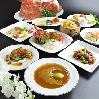 Suigyoku course: 9 dishes including whole braised shark fin, live abalone steak, and live spiny lobster cooked with egg white, 22,000 yen (tax included) *Reservations must be made 2 days in advance*