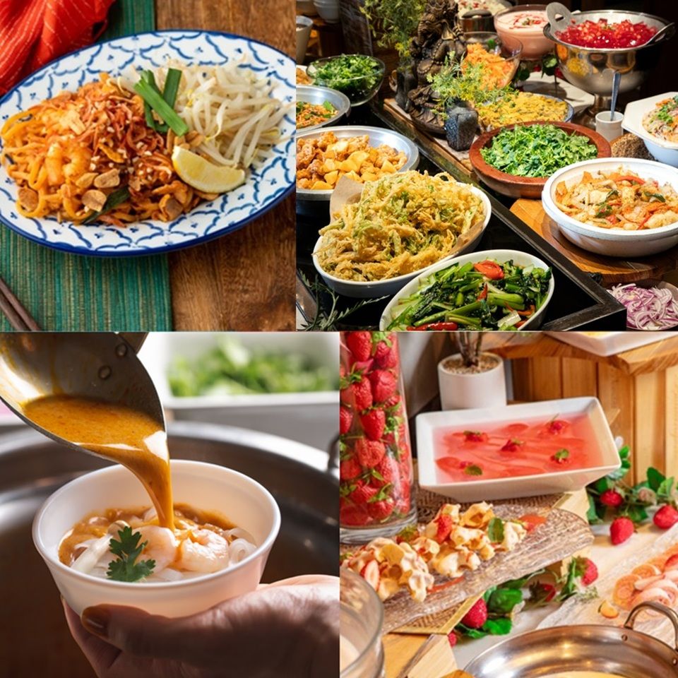 ◇土日曜日・祝日◇『パクチーも食べ放題♪3種のスープで作るタイヌードル×モチモチ生麺パッタイ×苺スイーツ』等の料理が並ぶ、魅惑のエスニック“タイ”ブッフェ(90分制)