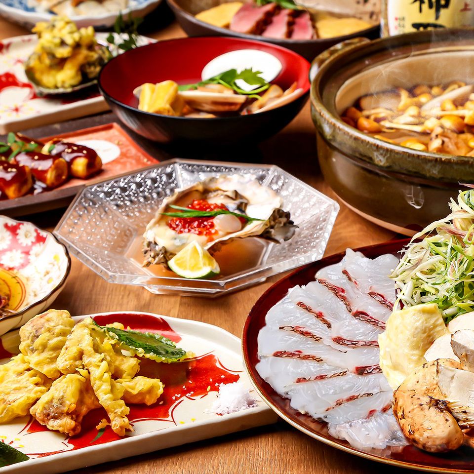 【秋限定】松茸と紅葉鯛のしゃぶしゃぶ＆戻りカツオお造り盛り、松茸天ぷらも7,000円（飲放込）