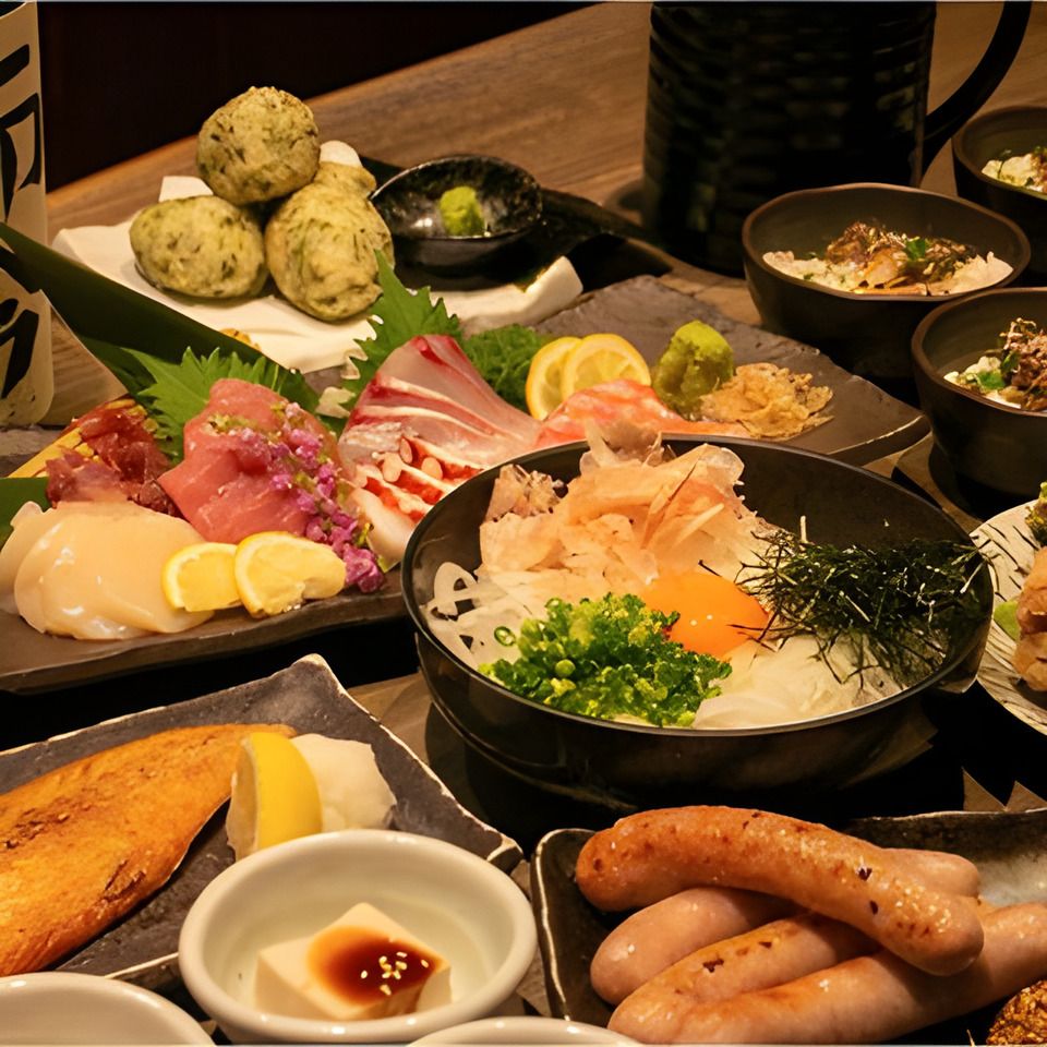 【飲み放題付】新鮮ホルモン焼き＆野菜焼きをはじめ、刺身など盛りだくさん！お料理全９品