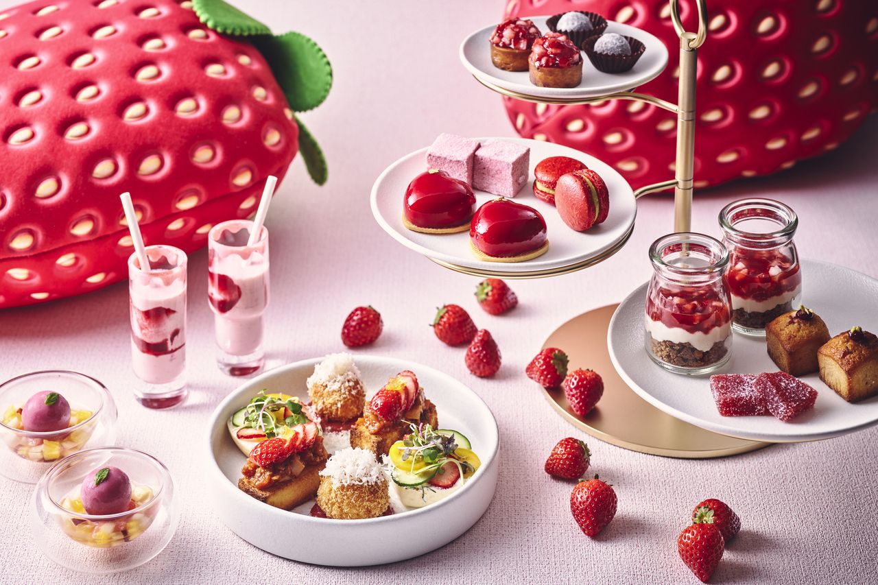 Strawberry Afternoon Tea on a Traditional Tiered Stand