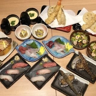[2-hour all-you-can-drink] 8-course meal including sashimi, tempura platter, abalone and kuruma shrimp sashimi, and simmered fish - Sashimi & Tempura Recommended Course for 6,000 yen
