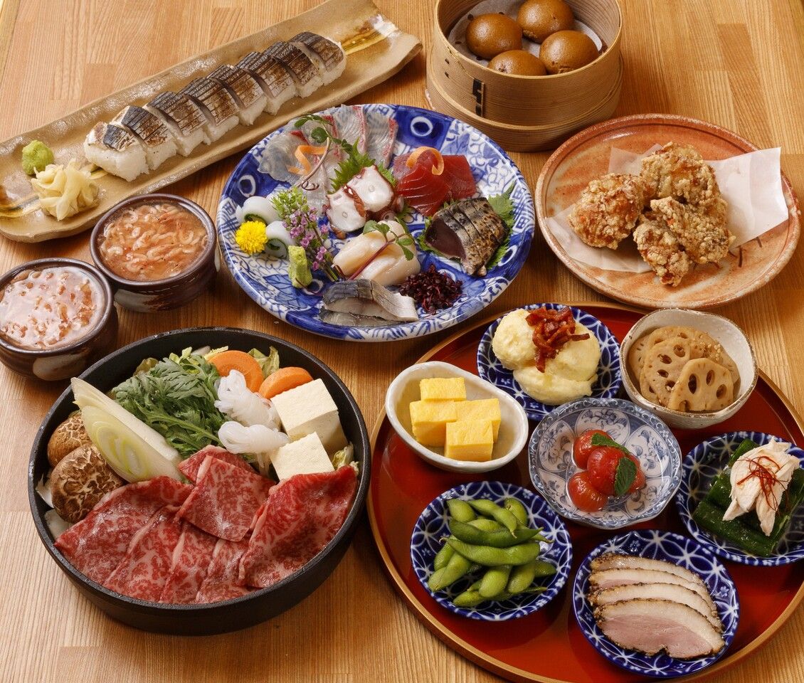 【会食プラン】明太もつ鍋×海宝5種盛り×おばんざい大皿7種盛合せ　全13皿　3.0h飲み放題付き 6800円