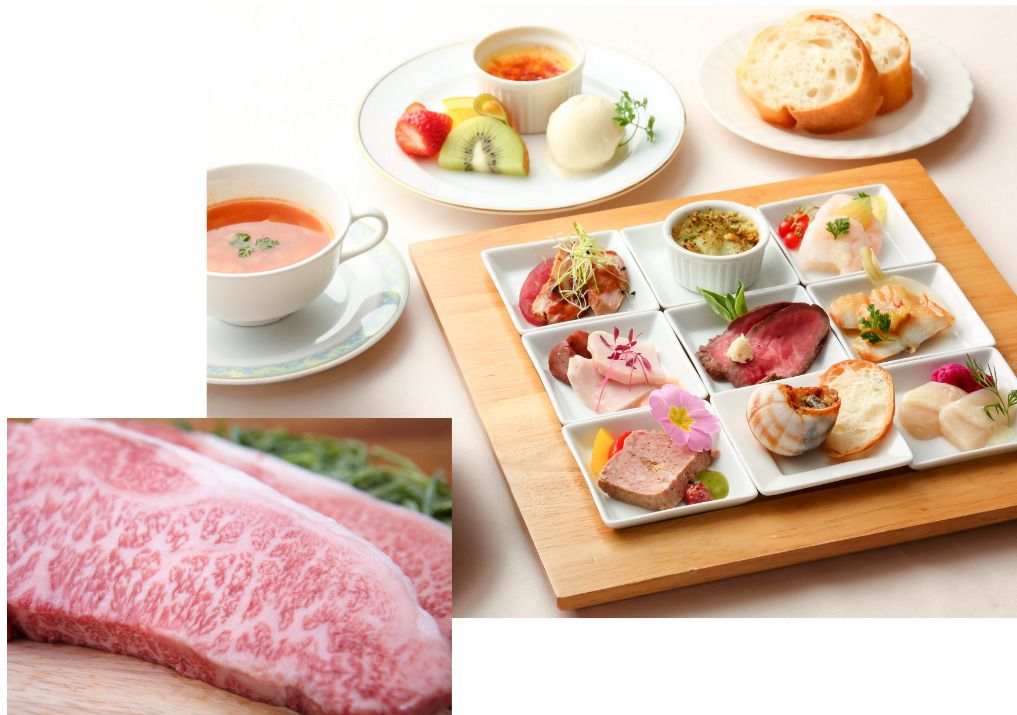 9-course appetizer and Kobe beef steak (150g fillet)