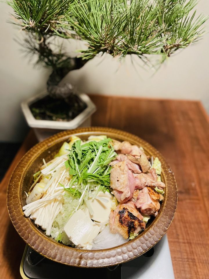 Yakitori and meatball hotpot course