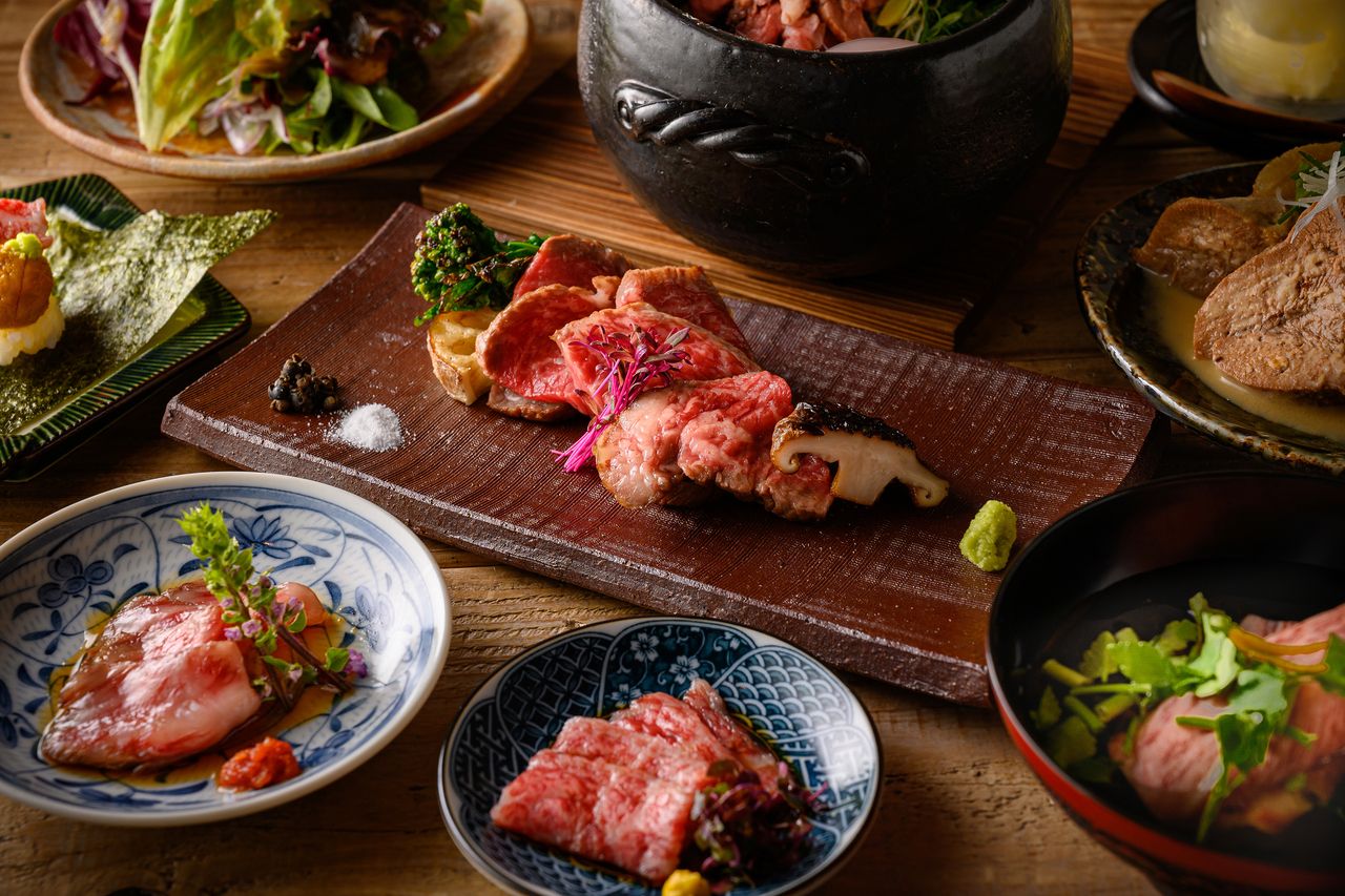 【肉よろず(オリーブ牛 赤身モモ)コース】