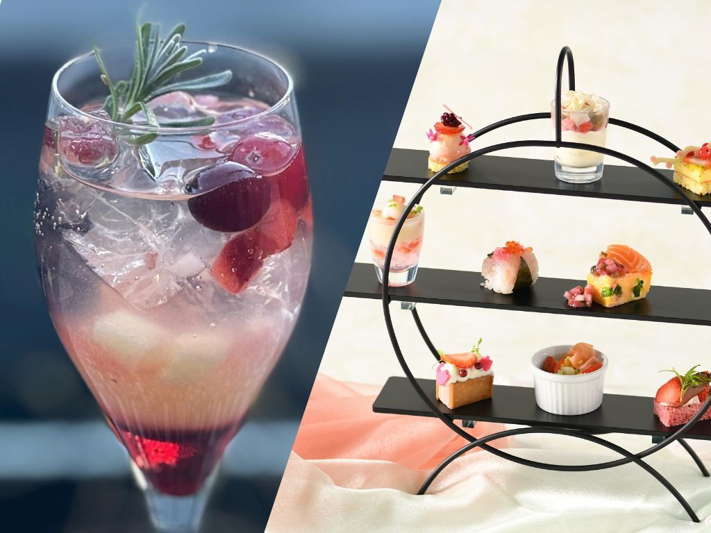 Strawberry Weather Afternoon Tea with Strawberry and Peach Sparkling Cocktail