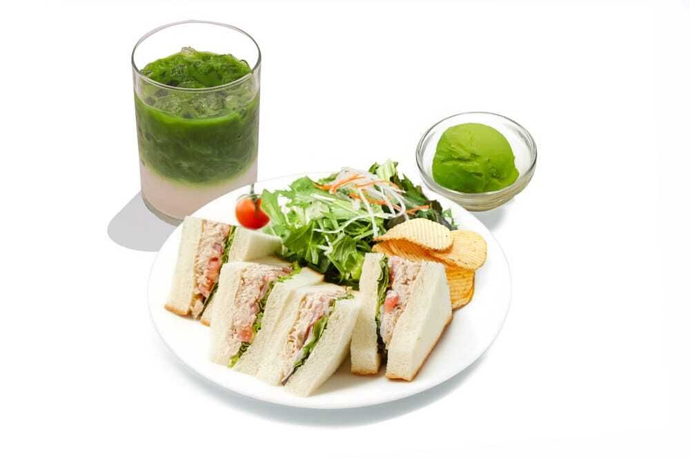 Tuna sandwich + drink + matcha gelato