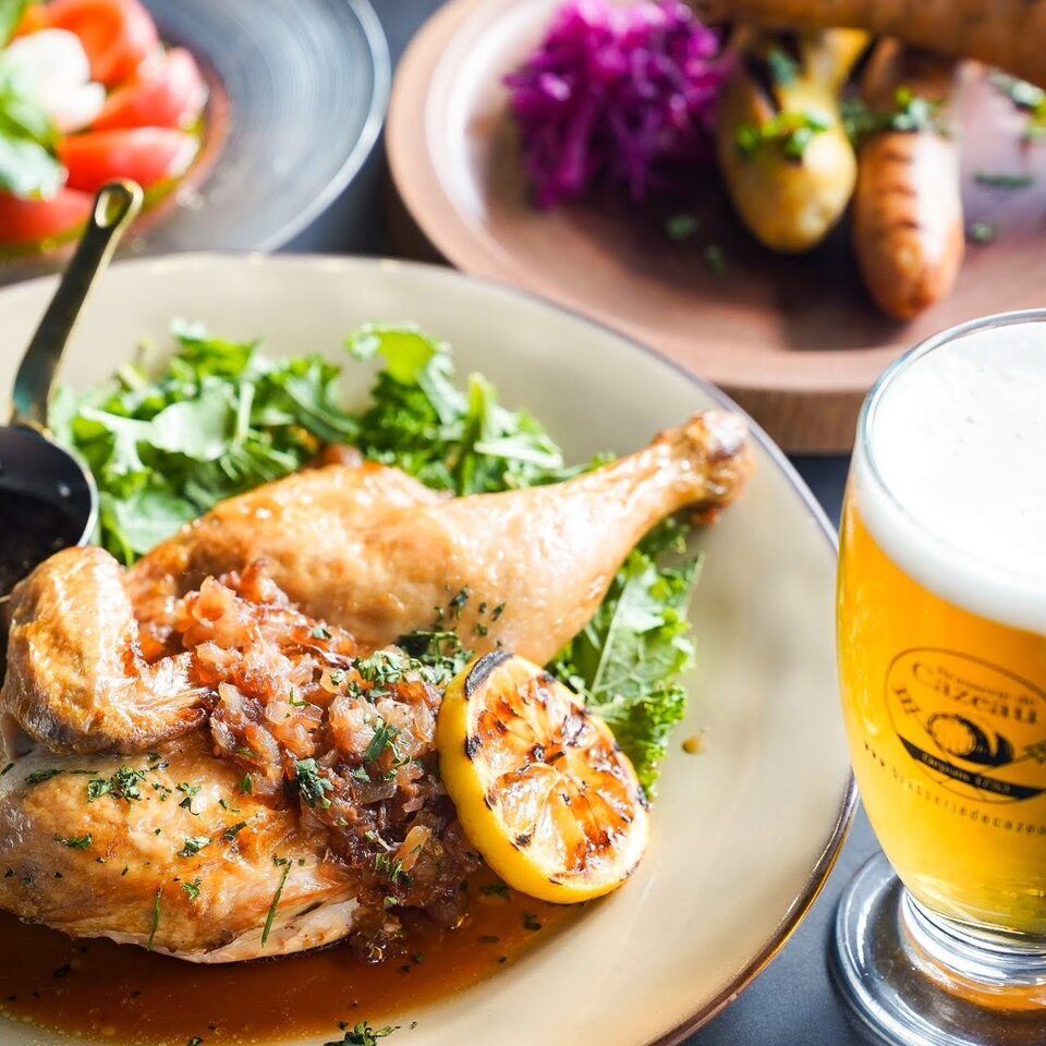 【週末15時までの限定】前菜からメインまで！お得に楽しむランチタイムコース【人気の「RIO Brewingのビール」含む2種２時間飲み放題付き】