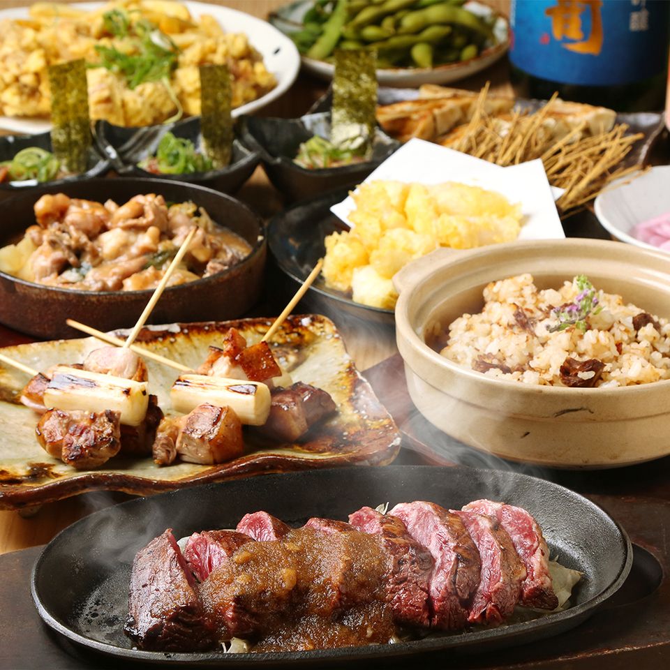 [Most Popular] A luxurious banquet featuring charcoal-grilled skirt steak, sashimi, and exquisite white squid tempura, with 11 dishes and 90 minutes of all-you-can-drink.