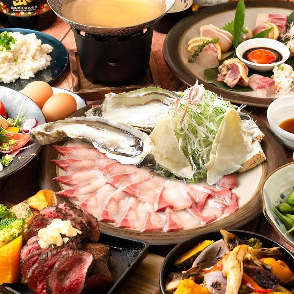 【日～木限定ゆったり3時間】 旬の鰤×濃厚牡蠣しゃぶ＆鶏タタキとステーキ付き冬のご馳走宴会