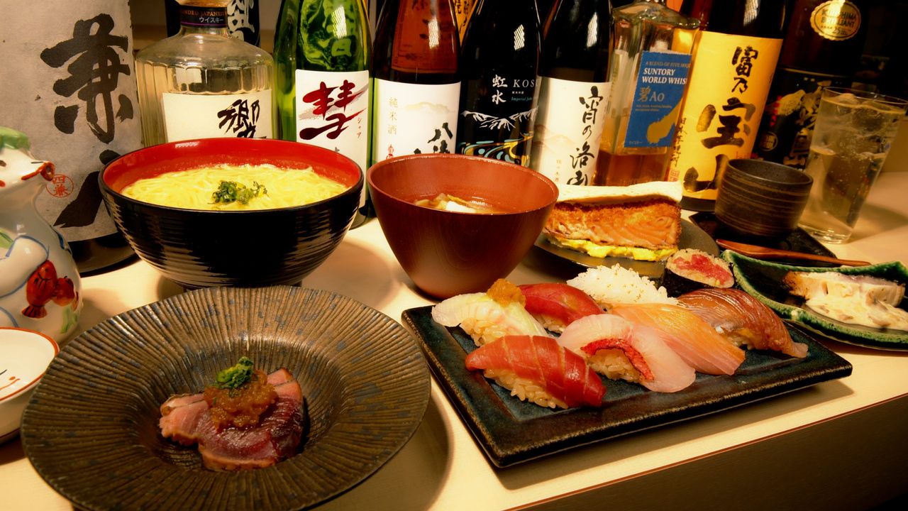 【飲み放題付き】鮨響おまかせコース全15品（本格魚介出汁ラーメン食べ放題付き）】