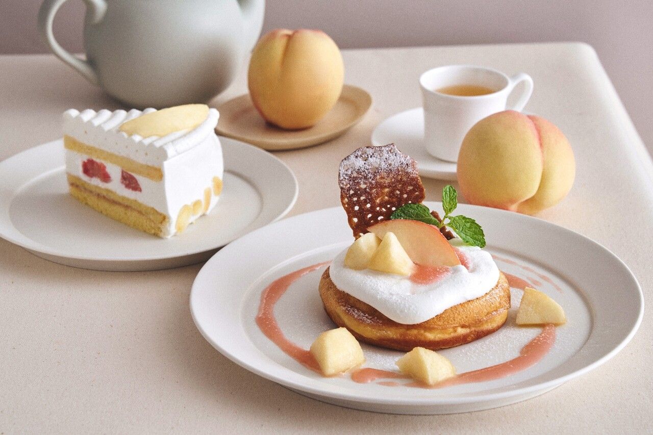 【Starting 7/1】 Lazy Fresh White Peach Pancakes & Choose-Your-Own Cake Set