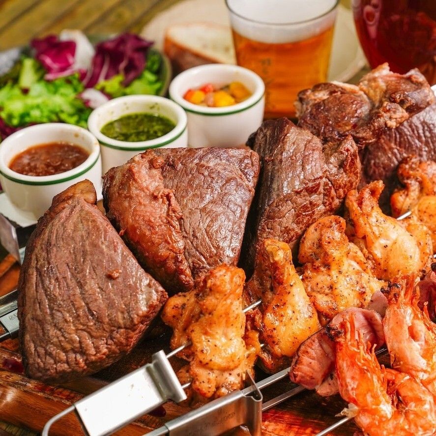 【ランチ・全日】【90分食べ放題】自社醸造Rioクラフトビール3種飲み放題付き！15種シュラスコ＆サラダ＆ブッチャーカレー付き…6,780yen 2名様～